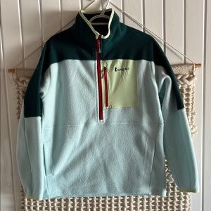 Cotopaxi Women's Zip Up Fleece Sweater - Light Blue and Dark Green
